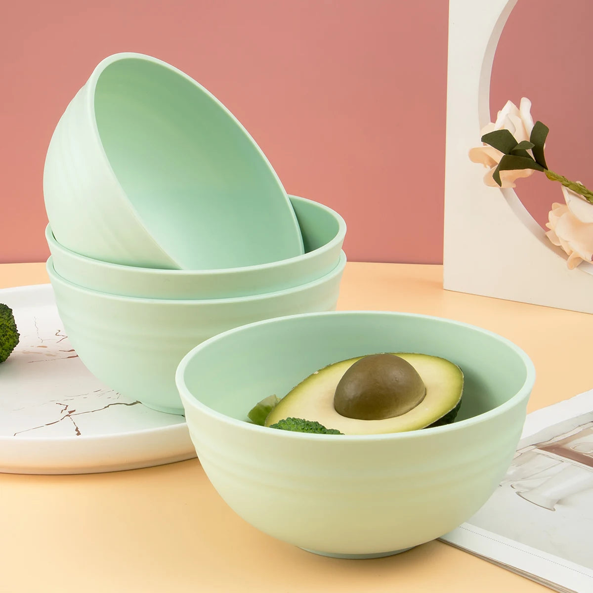 Lot de 4 saladiers vert en plastique